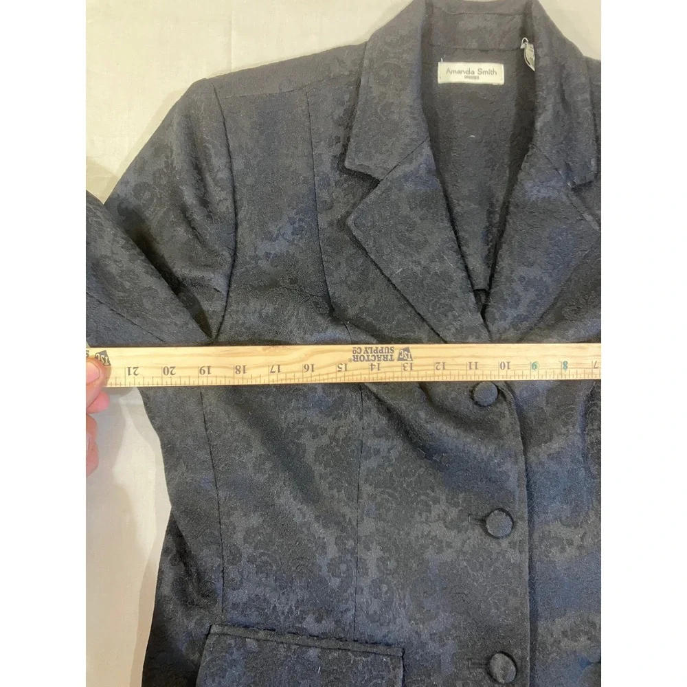 Amanda Smith Womens Black Damask Brocade 2 Piece Skirt Suit‎ Set Size 16 Blazer